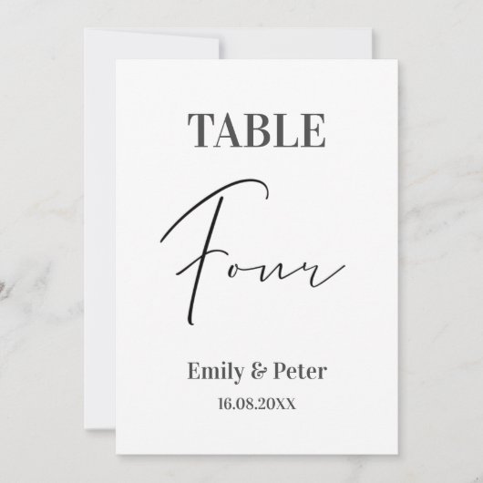 Minimalistische, moderne Weiße WEDING VIER Tischnu Dankeskarte (Vorderseite)