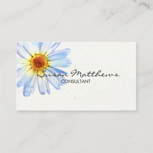 Minimalistische, moderne White Daisy Script-Blume Visitenkarte (Vorderseite)