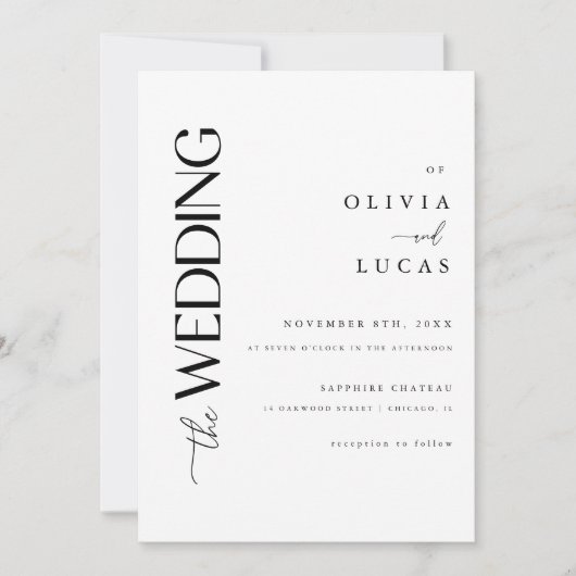 Minimalistische moderne White Script Hochzeit Einladung (Vorderseite)