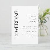 Minimalistische moderne White Script Hochzeit Einladung (Stehend Vorderseite)