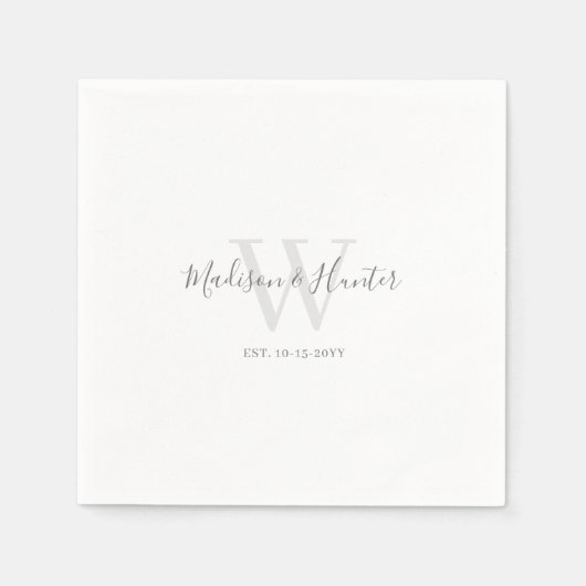 Minimalistische moderne White Script Monogram Wedd Serviette (Vorderseite)