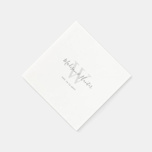 Minimalistische moderne White Script Monogram Wedd Serviette (Ecke)