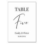 Minimalistische, moderne White WEDD Party Number 5 Tischnummer (Vorderseite)