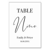 Minimalistische moderne White WEDD Party Number NI Tischnummer (Rückseite)