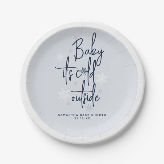 Minimalistische, moderne Winter Baby Boy Dusche Pappteller (Vorderseite)