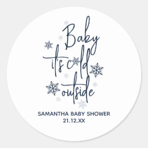 Minimalistische, moderne Winter Baby Boy Dusche Runder Aufkleber