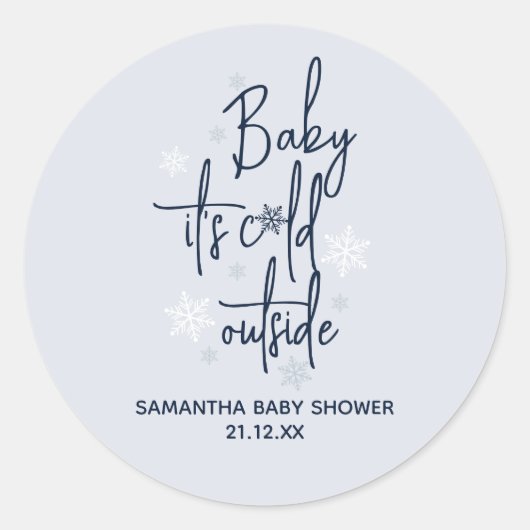 Minimalistische, moderne Winter Baby Boy Dusche Runder Aufkleber (Vorderseite)