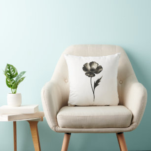 Minimalistische Mohnblume – Monochrome botanische Kissen