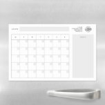 Minimalistische Monatsnotizen für benutzerdefinier Magnetisches Trockenlöschblatt<br><div class="desc">Dieses Minimalistische Logo ist einfach, weiß, undatiert Monat mit Weeks Plan Notes Magnetic Dry Erase Sheet, Größe 11" x 17" (A3), perfekt als Werbegeschenk für Unternehmen ist ein Muss für alle Zuhause oder Büros. Das speziell für die Magnettrockenlage angepasste Logo zeichnet sich durch ein raffiniertes und berufliches Design aus, das...</div>