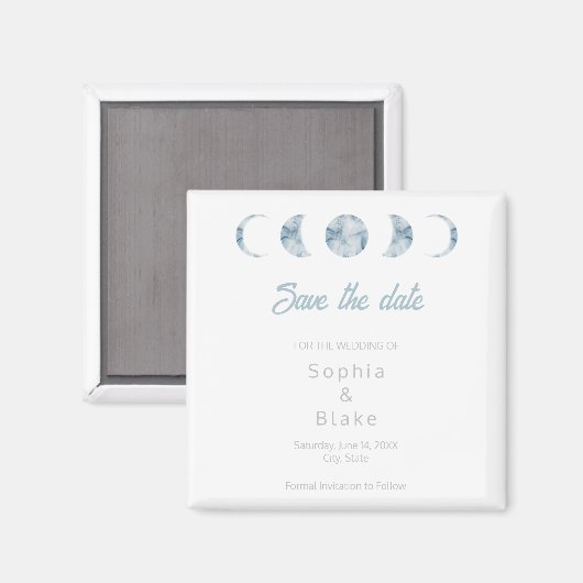 Minimalistische Mondphasen Celestial Save the Date Magnet (Vorderseite/Rückseite)