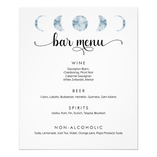 Minimalistische Mondphasen Hochzeitmenü-Poster Fotodruck (Vorne)