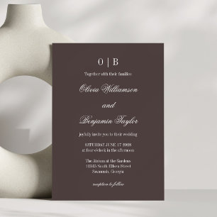 Minimalistische Mongram Classic Coffee Brown Weddi Einladung