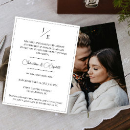Minimalistische Mongram-Foto-Hochzeit | Weiß Einladung