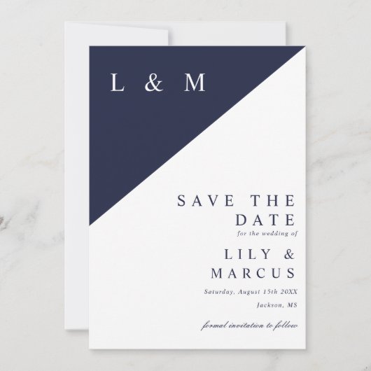 Minimalistische Mongram-Hochzeit in Navy Blue Eleg Save The Date (Vorderseite)