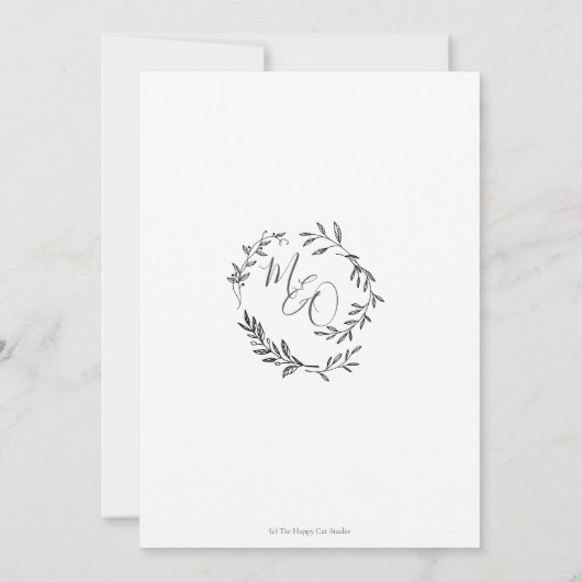 Minimalistische Mongram Laurel Wreath Moderne Hoch Einladung (Rückseite)