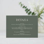 Minimalistische Mongram Moss Green Wedding Details Begleitkarte (Stehend Vorderseite)