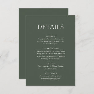 Minimalistische Mongram Moss Green Wedding Details Begleitkarte