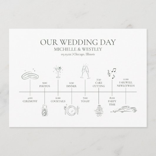 Minimalistische Mongram Moss Green Wedeline Programm (Vorderseite)