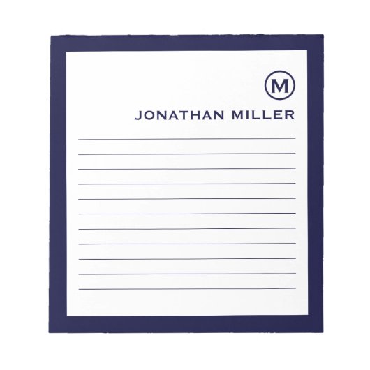 Minimalistische Mongram Navy Linde Notizblock (Vorderseite)