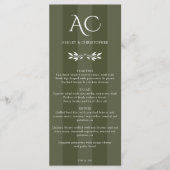 Minimalistische Mongram Striped Olive Green Weddin Menükarte (Vorderseite)
