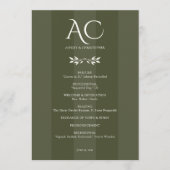 Minimalistische Mongram Striped Olive Green Weddin Programm (Vorderseite)
