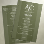 Minimalistische Mongram Striped Olive Green Weddin Programm