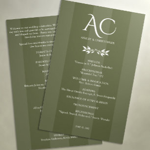 Minimalistische Mongram Striped Olive Green Weddin Programm