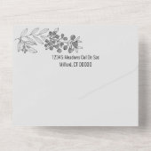 Minimalistische Monochrome Border Berry Leaf Weddi All In One Einladung (Rückseite)
