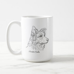 Minimalistische monochrome Border-Collie-Linienkun Kaffeetasse