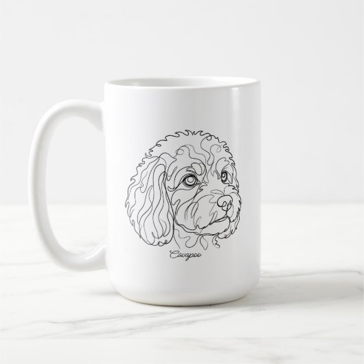 Minimalistische monochrome Cavapoo Cavoodle Linien Kaffeetasse (Links)