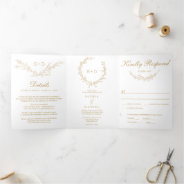 Minimalistische Monogram All-in-one Hochzeitseinla Dreifach Gefaltete Einladung
