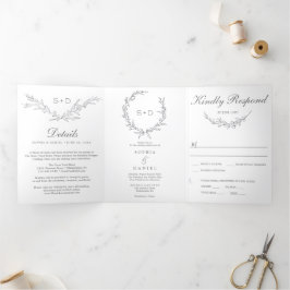 Minimalistische Monogram All-in-one Hochzeitseinla Dreifach Gefaltete Einladung
