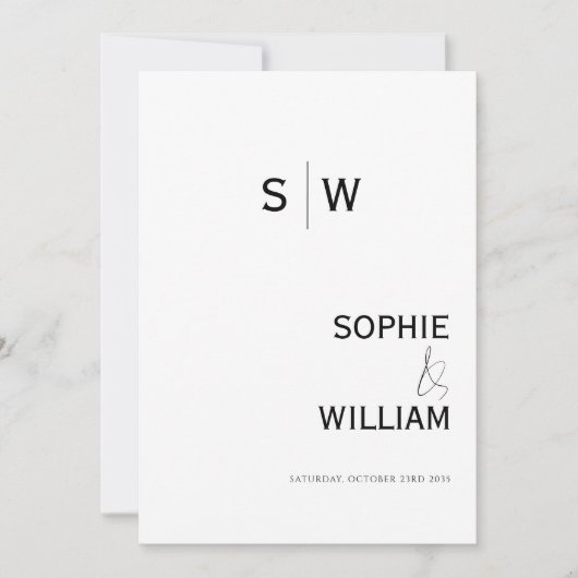 Minimalistische Monogram Ampersand Hochzeit Einladung (Vorderseite)