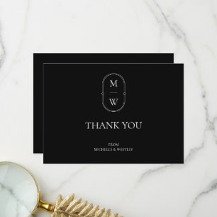 Minimalistische Monogram Black & White Wedding Dankeskarte