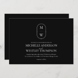 Minimalistische Monogram Black & White Wedding Einladung