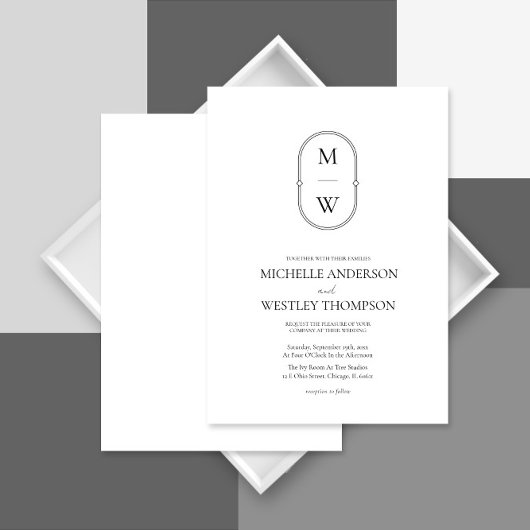 Minimalistische Monogram Black & White Wedding Einladung