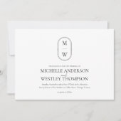Minimalistische Monogram Black & White Wedding Einladung (Vorderseite)