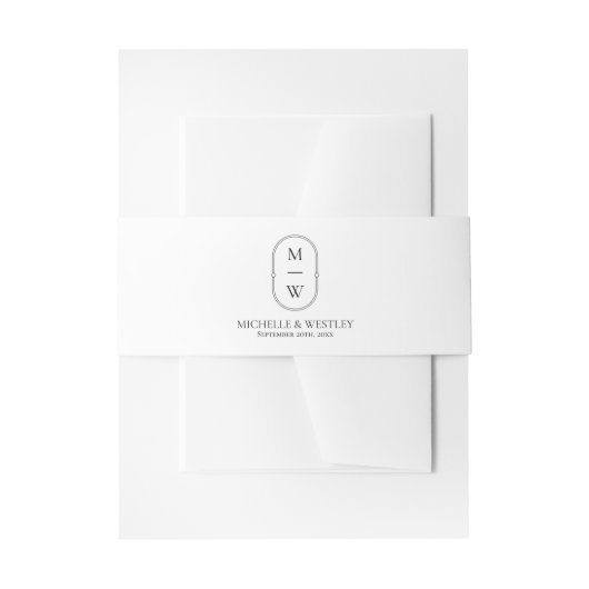 Minimalistische Monogram Black & White Wedding Einladungsbanderole (Vorderseite Beispiel)