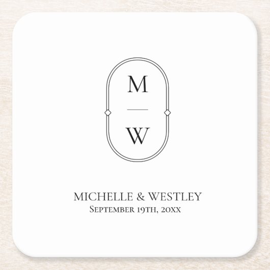 Minimalistische Monogram Black & White Wedding Rechteckiger Pappuntersetzer (Vorderseite)