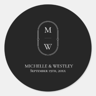 Minimalistische Monogram Black & White Wedding Runder Aufkleber