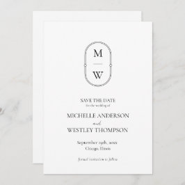 Minimalistische Monogram Black & White Wedding Save The Date