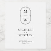 Minimalistische Monogram Black & White Wedding Weinetikett (Einzelnes Label)