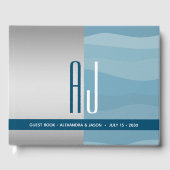 Minimalistische Monogram Blue Wedding Gästebuch (Vorderseite)
