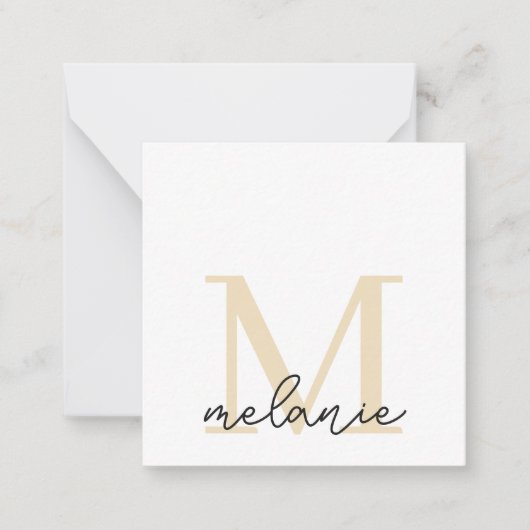 Minimalistische Monogram Chic Light Gold Flat Note Mitteilungskarte (Vorderseite)
