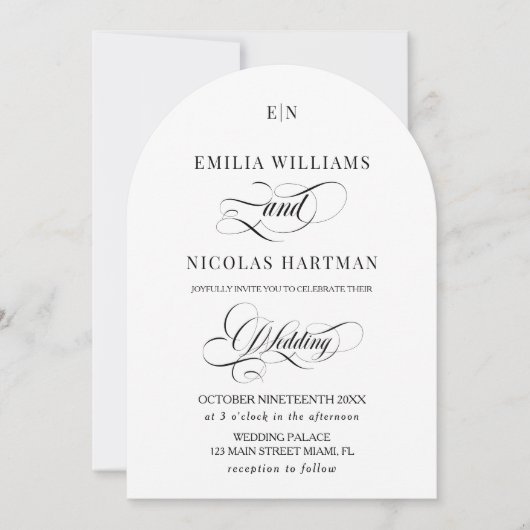 Minimalistische Monogram Classic White Wedding Einladung (Vorderseite)