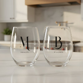 Minimalistische Monogram Custom Wedding Couple Nam Weinglas Ohne Stiel