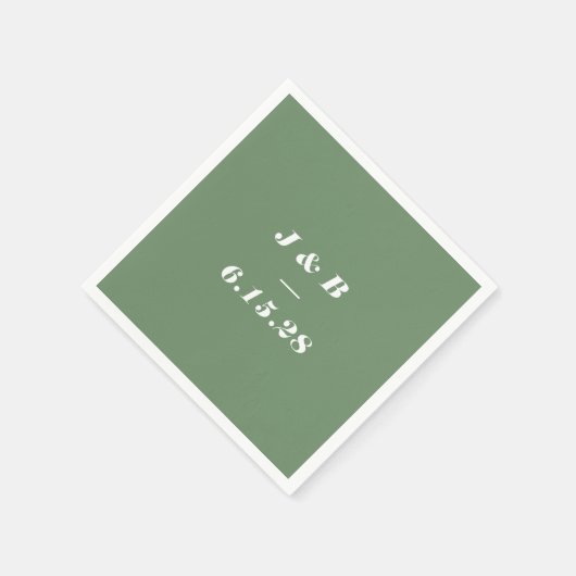 Minimalistische Monogram Earthy Green Wedding Cust Serviette (Ecke)