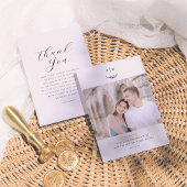 Minimalistische Monogram Elegant Foto Hochzeit Dankeskarte
