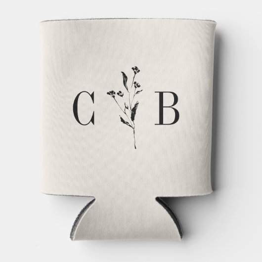 Minimalistische Monogram Floral Elfenbeincreme Dosenkühler (Vorderseite)