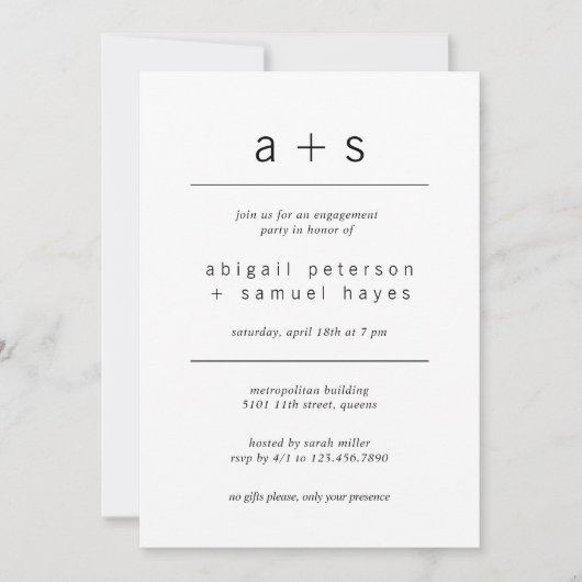 Minimalistische Monogram-Foto-Engagement-Partei Einladung (Vorderseite)